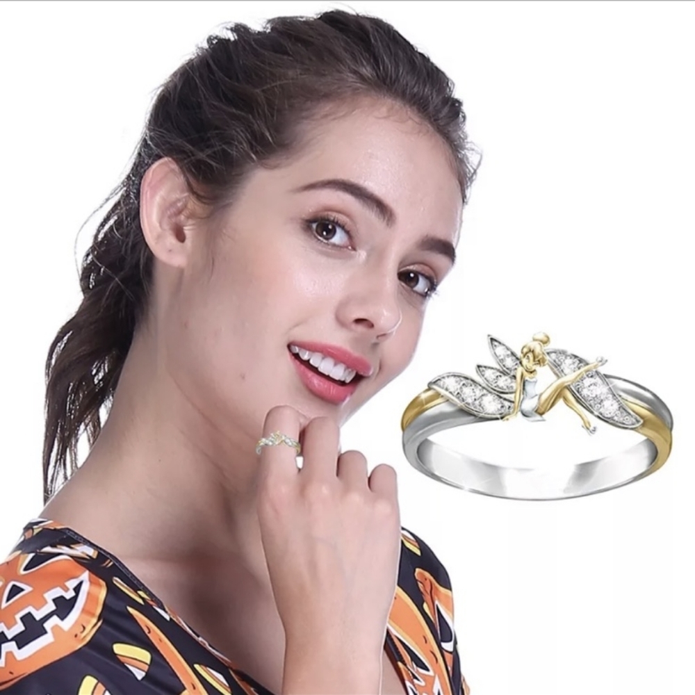 NEW SILVER TONE CUTE ANGEL FLOWER RING - Picture 1 of 5